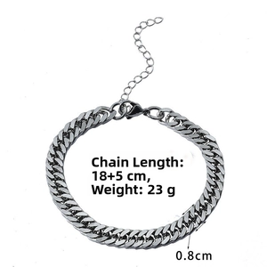 Detailed view of silver Cuban chain link with lobster clasp, 0.8cm width and 18cm length