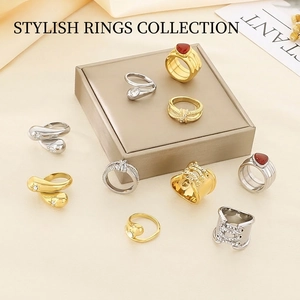 Stainless Steel Rhinestone Inlaid Ring For Women Water Drop Irregular Knot 18K Gold Plated Fashion Geometric Finger Ring Daily Jewelry