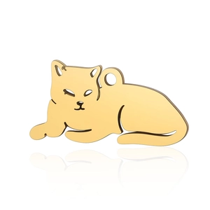 Detail shot of a golden cat-shaped stainless steel pendant charm for DIY jewelry making