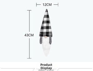 Größentabelle für schwarz-weiße Buffalo Plaid Zwerg Weinflaschenhülle 43cm x 12cm