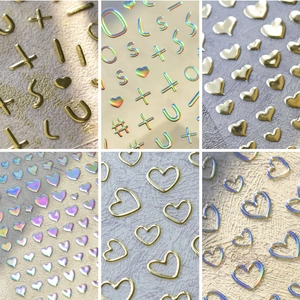 Pegatinas De Uñas En Relieve 5D Patrón Corazón Papel De Oro Láser Holográfico Plata Adhesivo Calcomanías Manicura DIY