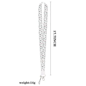 Rainbow pattern white lanyard 17.7-inch length with silver lobster clasp and phone loop