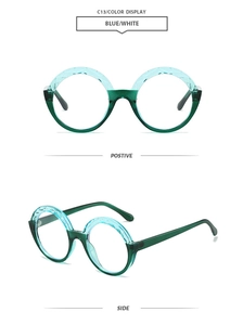 Detail view of round gradient blue and white sunglasses with acetate frame C13