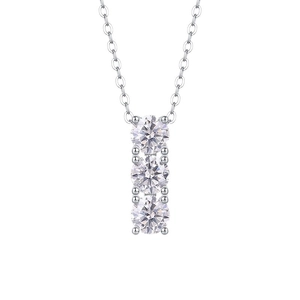 Elegant S925 sterling silver necklace featuring three vertical round moissanite pendants