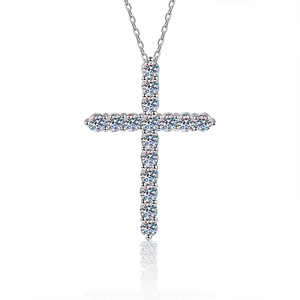 Moissanite cross pendant necklace in 925 sterling silver with sparkling stones