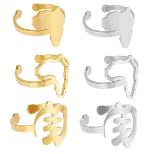 Detailed set of gold and silver Africa map rings with Adinkra Gye Nyame symbols