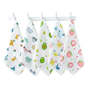 5-pack soft 6-layer cotton baby gauze towels with diverse cute animal prints and loops