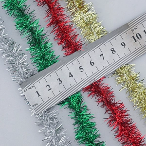 Christmas metallic tinsel garland in gold silver green red colors measuring 2cm width