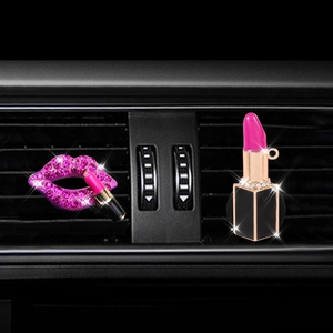 Sparkling pink rhinestone lips and black gold lipstick car air vent aromatherapy clips