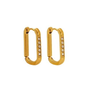U-shaped stainless steel hoop earrings in gold with sparkling inlaid rhinestones