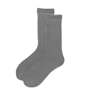 Minimalist dark grey ribbed crew socks for women featuring elastic knit cotton texture