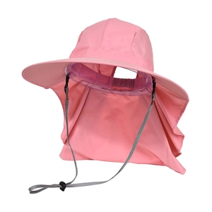 Cappello da sole rosa a tesa larga con protezione per il collo e sottogola regolabile