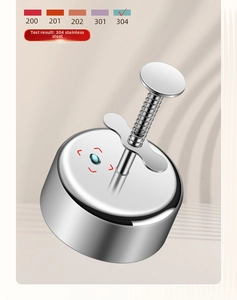 Detail of 304 stainless steel food mold with spring handle and polished cylindrical base