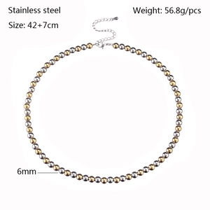 Collana classica in acciaio inossidabile bicolore con perle da 6 mm oro e argento