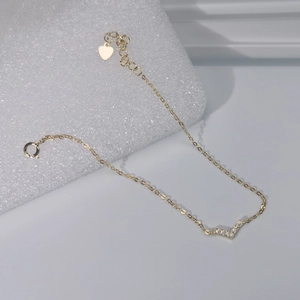 Minimalist 14k gold plated silver V-shaped bracelet with sparkling zircon micro-paving