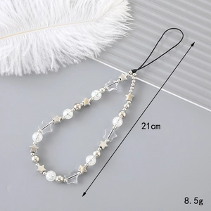 Silver bead and glass star phone strap lanyard with dimensions 21cm length and 8.5g weight