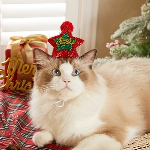 Chapeau étoile de Noël à paillettes rouges pour chiens et chats avec sangle ajustable