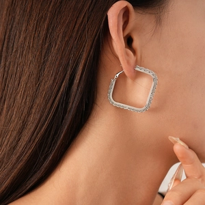 Minimalist square geometric hoop earrings with sparkling crystals for women