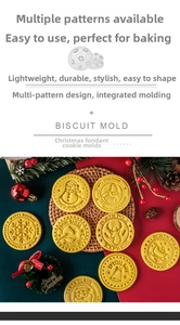Detail of Christmas cookie molds with snowman and reindeer patterns for holiday baking