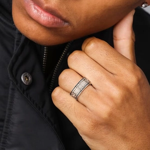 Men's rotatable mechanical gear ring with sparkling zircons in silver finish