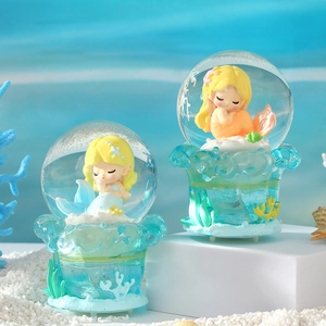 Ocean mermaid glowing crystal ball ornaments with shells and coral resin base decoration