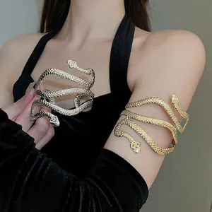 Bracelet Serpent Enroulé Alliage Écailles Texturées Manchette Bras Ouverte Réglable Bijoux Style Punk Gothique Pour Femmes