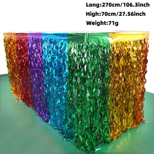 Detailed dimensions of 270cm iridescent foil fringe table skirt for party decorations