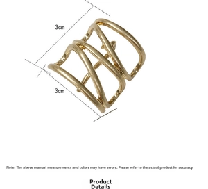 Detail of a 3cm gold multi-layer hollow wave ring with polished cage structure