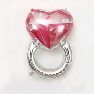 Pink heart diamond ring foil balloon for proposal decorations 80x54cm size