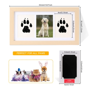 Triple pet paw print keepsake frame with ink pad for dog and cat memorial display