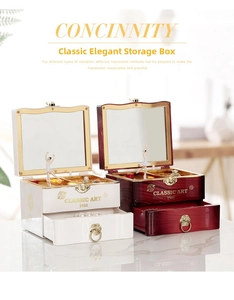 Classic music jewelry box with ballerina, vintage mirror, and pull-out storage drawer