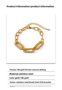Detailed product specifications for the 18k gold plated stainless steel chunky chain bracelet