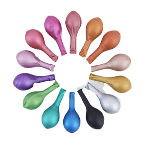 Colorful metallic latex balloons in various shades arranged in a decorative circle
