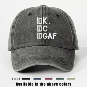 Washed Fabric Baseball Cap Embroidered Letters IDK IDC IDGAF Adjustable Retro Sun Hat Outdoor Casual Distressed Unisex