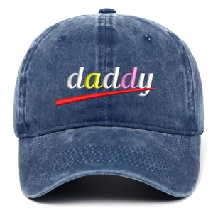 Vintage washed blue denim baseball cap with daddy embroidery and curved brim