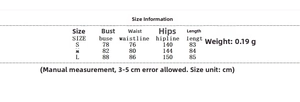 Size guide for sleeveless button dress showing bust, waist, and hip measurements in cm