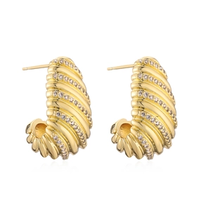18K gold plated twisted geometric earrings with zircons for women in high-end style