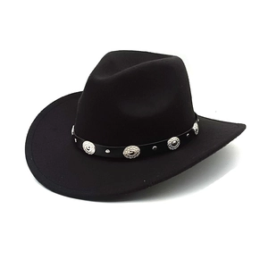 Classic black wool western cowboy hat with vintage silver metal buckled leather band