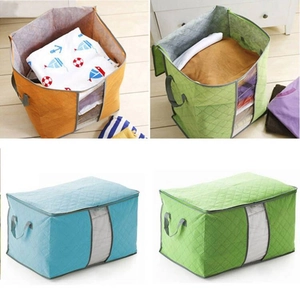 Non-woven storage bag with clear window and handles for clothes and comforter