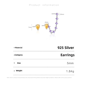 Detailed view of s925 silver long drop earrings with yellow zircon and weight data