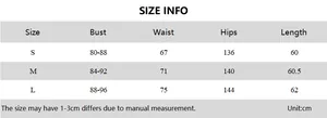 Detailed size chart for V-neck mini dress including bust, waist, and hip measurements