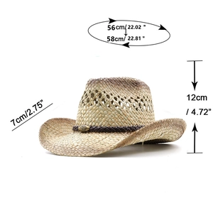 Guide des tailles chapeau de paille cowboy avec tour de tête 56cm 58cm et bord de 7cm