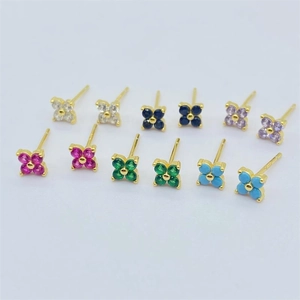 Clover Flower Stud Earrings With 925 Sterling Silver Earring Post Inlaid Cubic Zirconia Fashion Jewelry Women