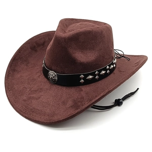 Classic dark brown western cowboy hat in suede finish with studded leather band decor
