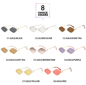 Détail de 8 options de couleurs pour lunettes de soleil sans monture en forme de losange