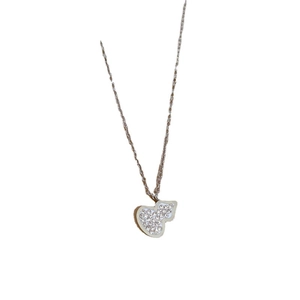 Minimalist silver titanium steel necklace featuring a heart pendant with sparkly rhinestones