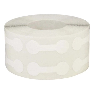 Roll of white dumbbell-shaped kraft paper labels for jewelry pricing and tags