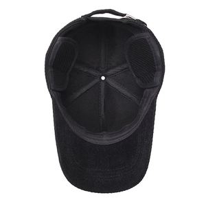 Winter men's warm baseball cap with earflaps and adjustable silver metal buckle detail