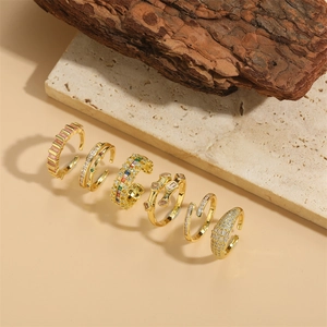 Luxurious gold geometric open rings set with zircon and colorful gemstones for women