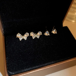 Butterfly Heart Stud Earrings Alloy Rhinestone With Silver Earring Post Fashion Sweet Jewelry For Women
